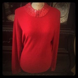 Karen Scott Red Sweater with Red Sequins Neck